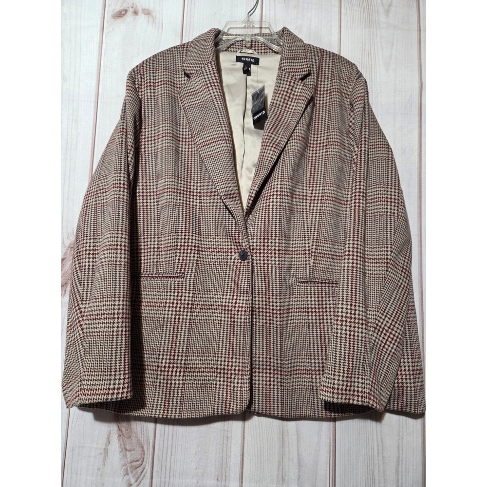 Torid Womens Plaid Single Button Blazer Jacket Brown Red Size 1x NEW‎